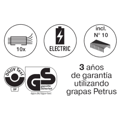 Grapadora petrus electrica e-310 contactless rojo metalizado capacidad 12 hojas usa grapas nº 10