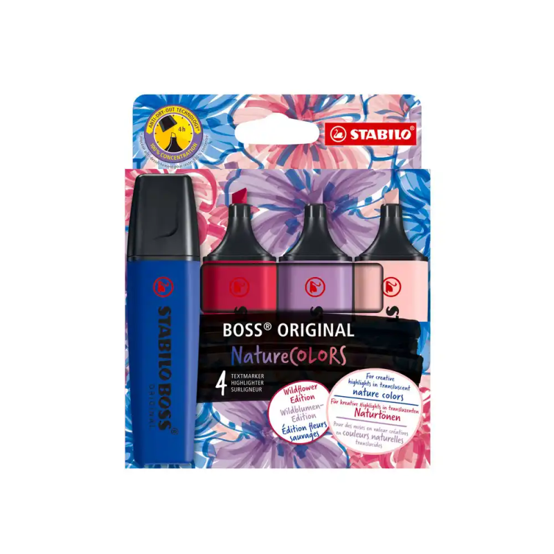 Rotulador stabilo boss fluorescente nature colors wildflower edition estuche de 4 unidades colores surtidos