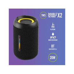 Altavoz ngs roller furia 2 tiny portatil 20w bluetooth luces rgb e impermeabilidad ipx7 color negro