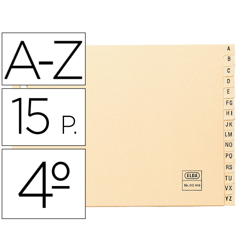 Indice alfabetico elba clasificador cartulina para archivador cuarto apaisado