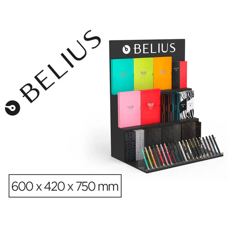 Expositor lote belius sobremesa negro 36 piezas 3 niveles mdf 600x420x750 mm