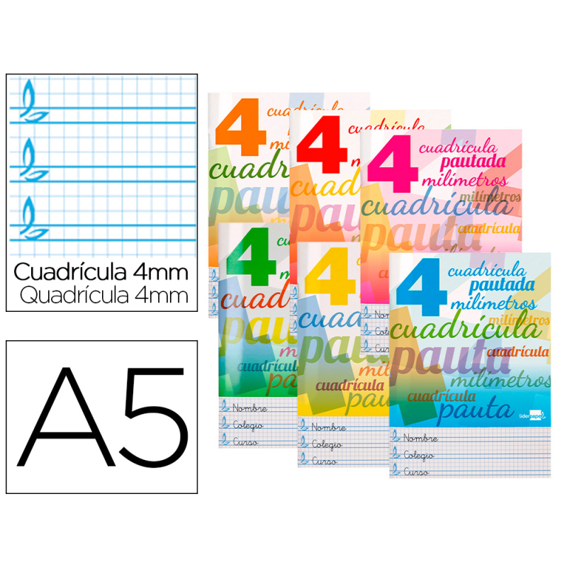 Libreta liderpapel pautaguia tapa cartoncillo 32 hojas din a5 70 g cuadriculado pautado 4 mm