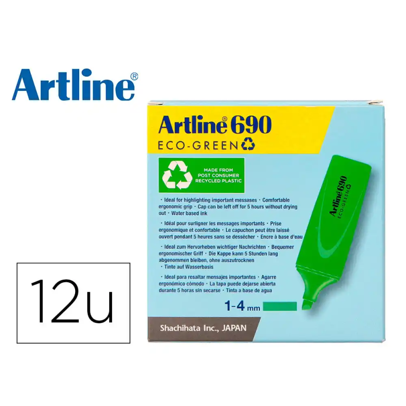 Rotulador artline fluorescente ek-690 eco green punta biselada 1-4 mm verde