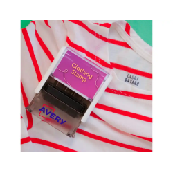 Sello avery especial tejidos personalizable 3 lineas 288 caracteres con pinza y tira termoadhesiva lavable negro