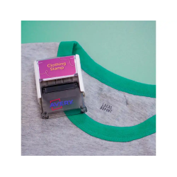 Sello avery especial tejidos personalizable 3 lineas 288 caracteres con pinza y tira termoadhesiva lavable negro