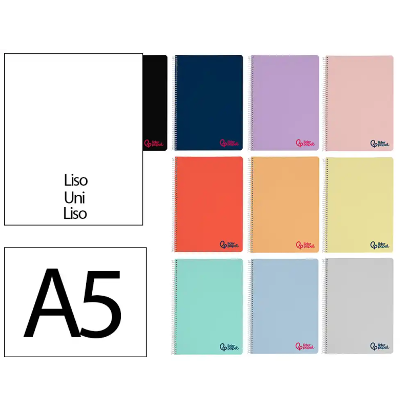 Cuaderno espiral liderpapel a5 wonder tapa plastico 80h 90gr liso colores surtidos