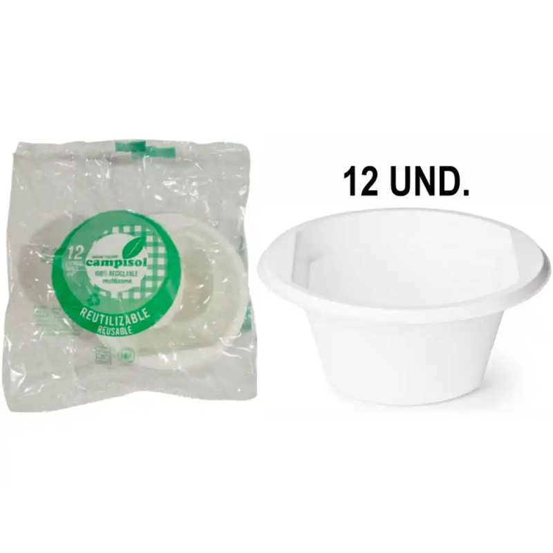 Cuenco de plastico reutilizable campisol 250 ml paquete de 12 unidades