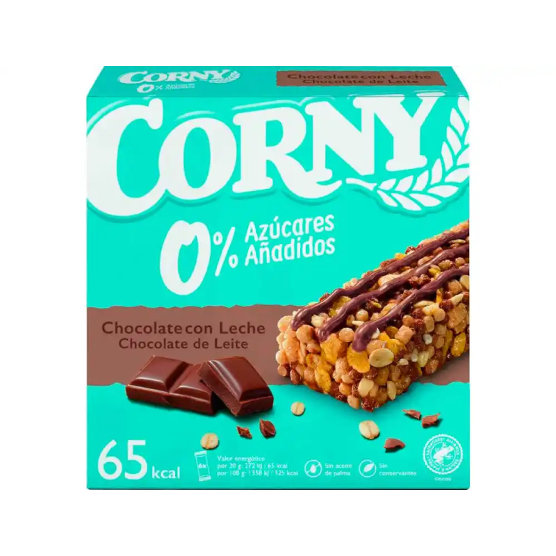 Barrita de cereales corny 0% azucares chocolate con leche caja de 6 unidades 20 gr