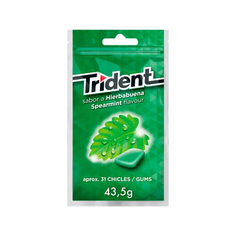 Chicle trident grageas sabor hierbabuena sin azucar bolsa de 43,5 gr