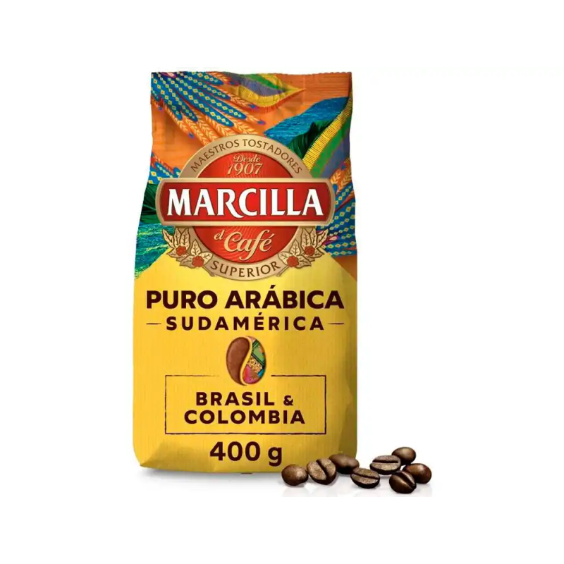 Cafe en grano marcilla superior puro arabica sudamerica brasil&colombia paquete de 400 gr