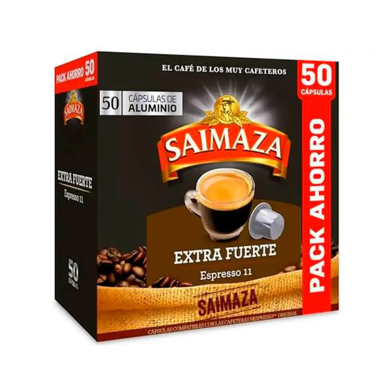 Cafe saimaza extra fuerte espresso intensidad 11 caja de 50 capsulas compatible nespresso