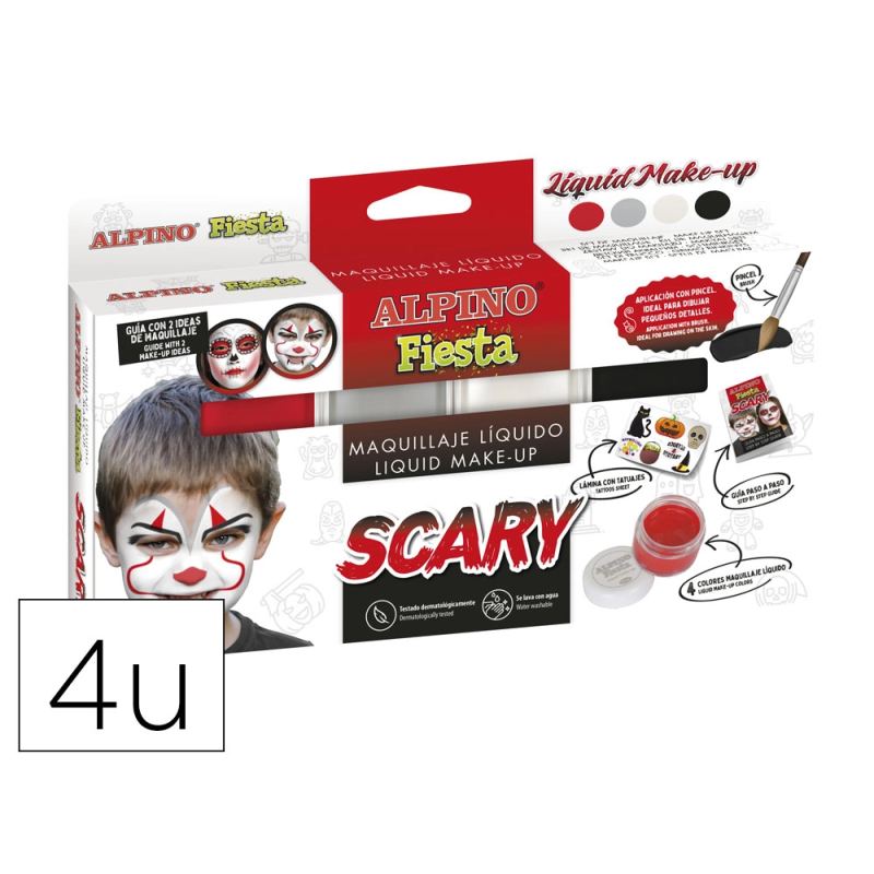 Barra de maquillaje alpino scary caja de 4 colores surtidos + pincel + folleto