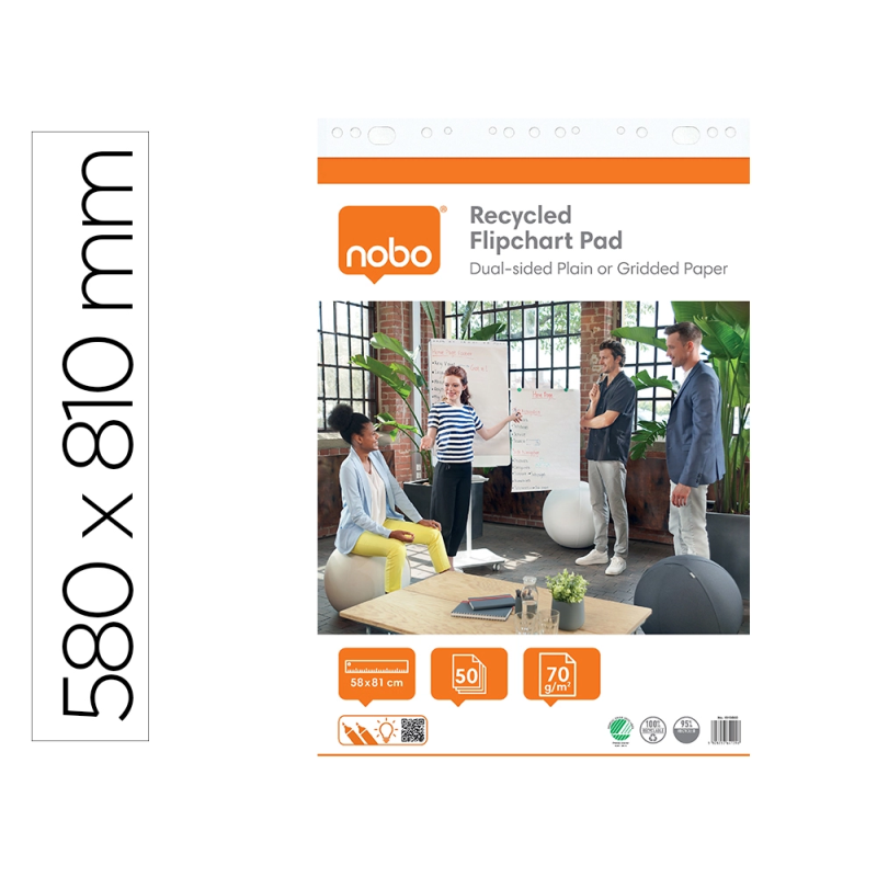 Bloc congreso nobo papel reciclado cuadriculado/liso 580x810 mm 50 hojas 70 g/m2