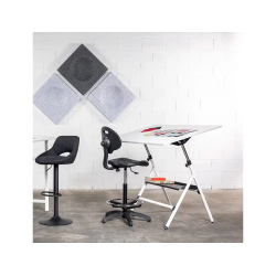 Taburete con respaldo rocada regulable en altura con asiento y respaldo en polimero con tacos