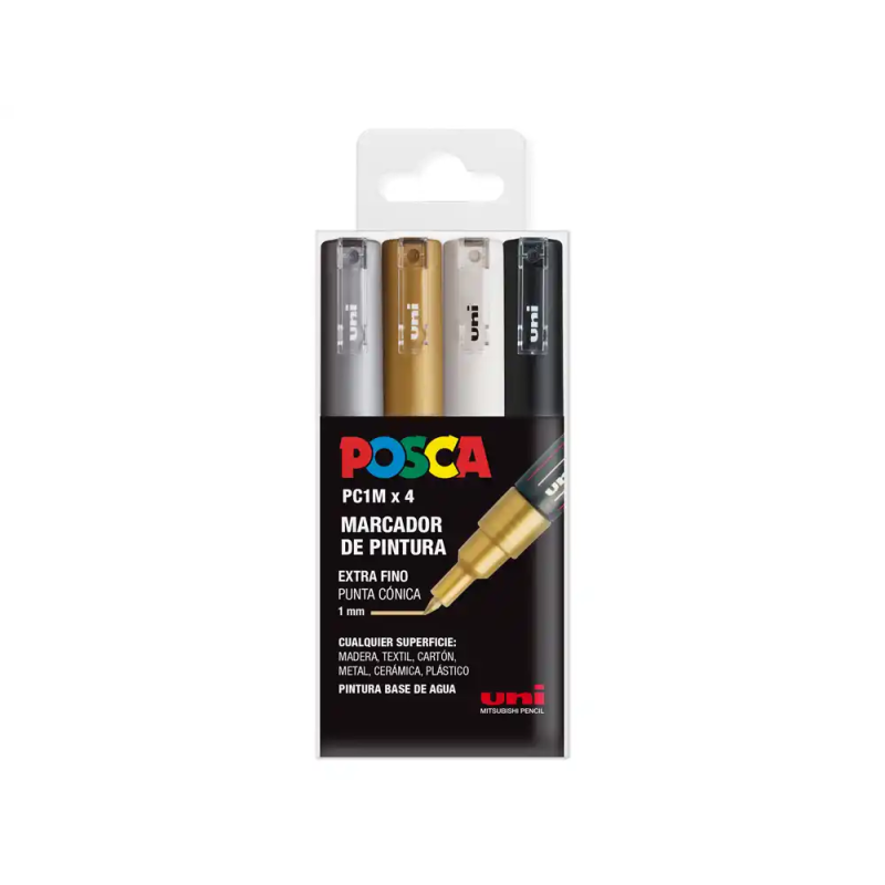 Rotulador uni posca pc-1m/4c marcador de pintura punta extrafina 1 mm estuche gswb de 4 unidades surtidas