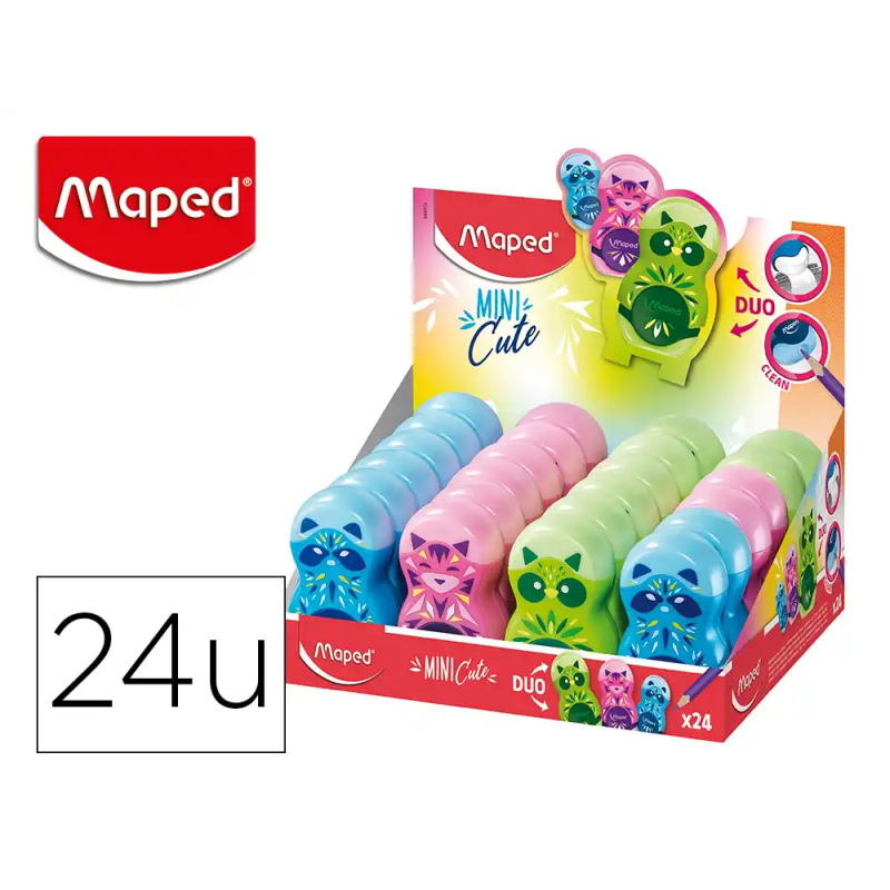 Sacapuntas plastico maped 1 uso con goma de borrar loopy mini cute