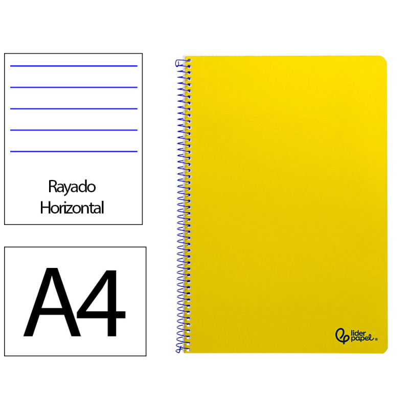 Cuaderno espiral liderpapel a4 smart tapa blanda 80h 75gr rayado horizontal con margen color amarillo