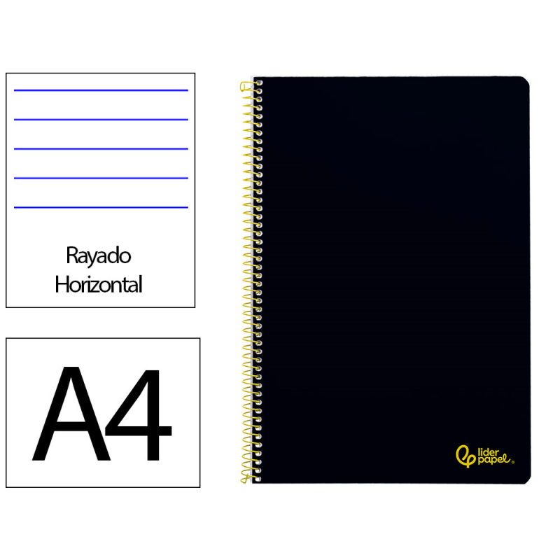 Cuaderno espiral liderpapel a4 smart tapa blanda 80h 75gr rayado horizontal con margen color negro