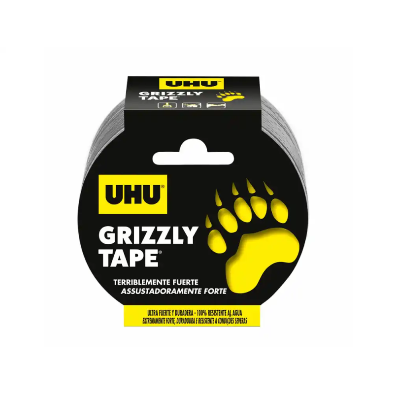 Cinta adhesiva uhu americana grizzly tape ultrafuerte color plata 25 mt x 48 mm