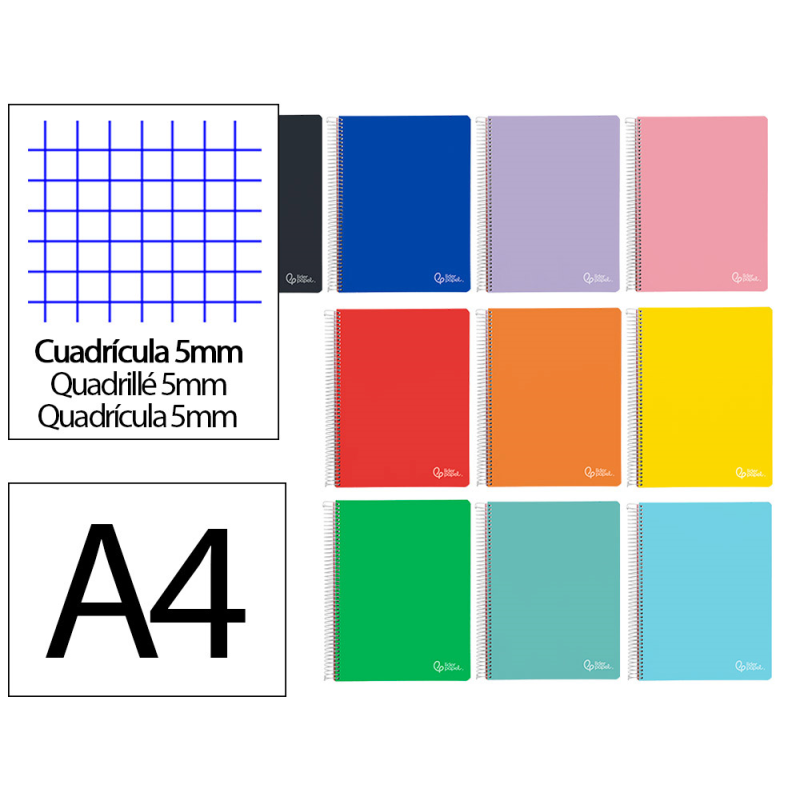 Cuaderno espiral liderpapel a4 micro witty tapa dura 120h 90gr cuadro 5mm 5 bandas 4 taladros colores surtidos