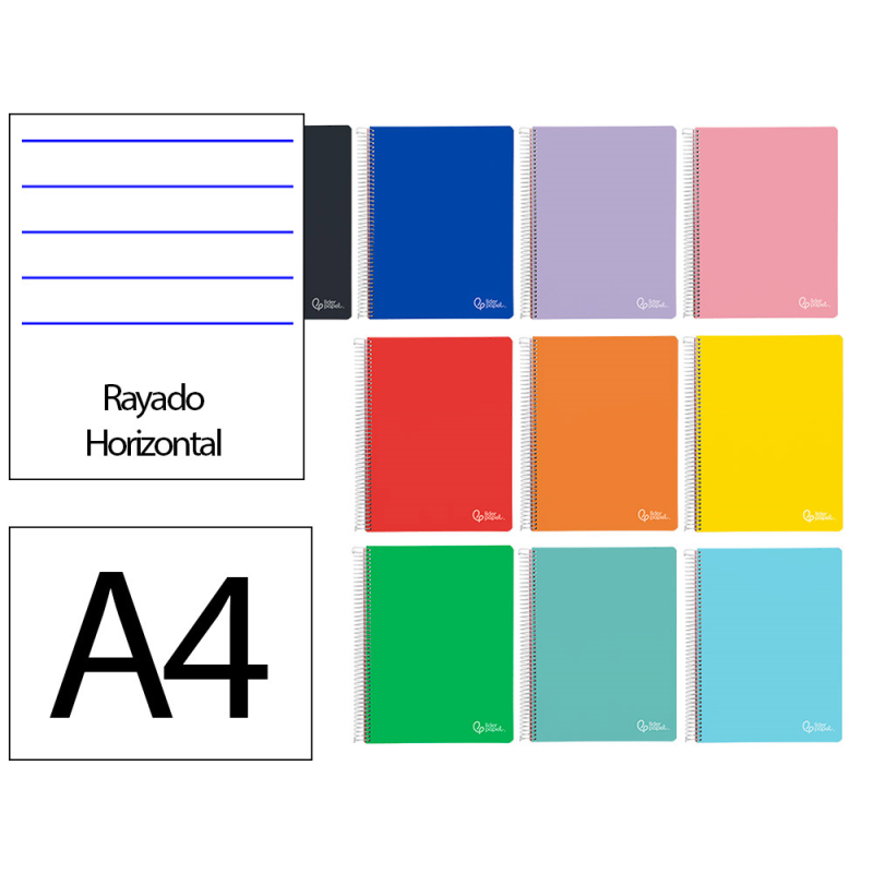 Cuaderno espiral liderpapel a4 micro witty tapa dura 120h 90gr horizontal 8mm 5 bandas 4 taladros colores surtidos