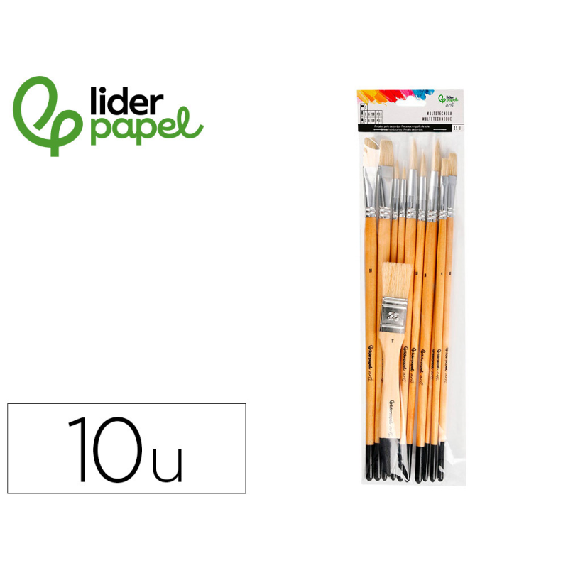 Pinceles de pelo de cerda liderpapel puntas surtidas bolsa de 11 unidades certificado fsc