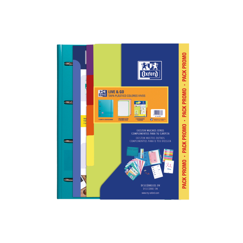 Carpeta con recambio oxford ebinder l&g vivos din a4+ 4 anillas 35 mm recambio 80 h cuadro 5 mm + juego 5
