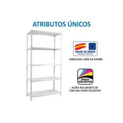 Estanteria metalica simonrack kits advantage mini 5/400 color blanco 5 estantes 75 kg por estante 180x80x40 cm