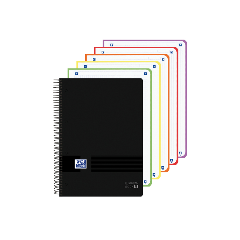 Cuaderno espiral oxford europeanbook 5 tapa plastico din a4+ 120 hojas cuadro 5 mm color negro