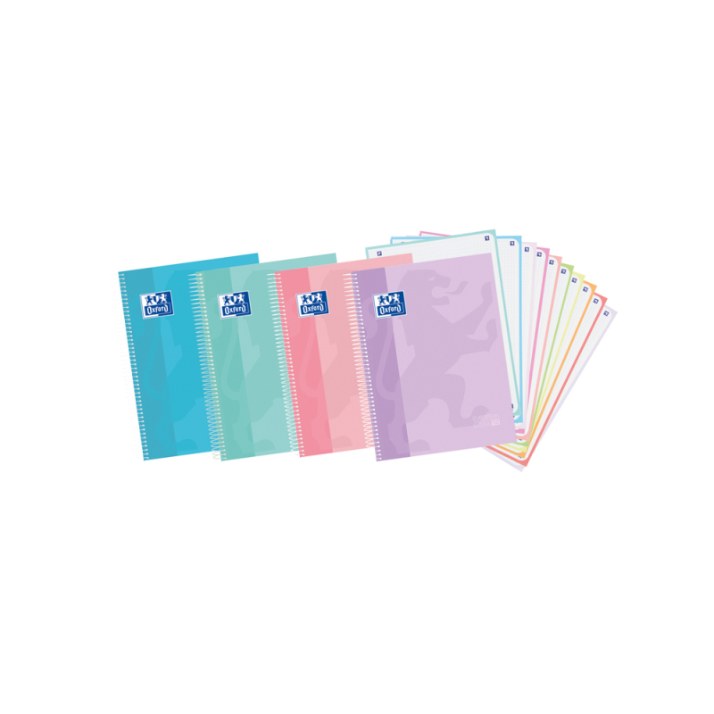 Cuaderno espiral oxford europeanbook 10 touch tapa extradura din a4+ 150 hojas cuadro 5 mm colores pastel