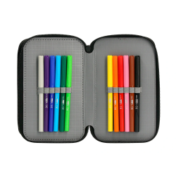 Plumier escolar antartik triple cremallera color coral 36 piezas