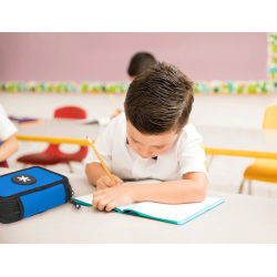 Plumier escolar antartik triple cremallera color azul 36 piezas