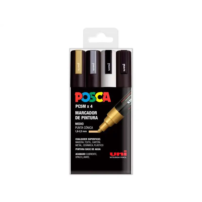 Rotulador uni posca pc-5m/4c marcador de pintura punta conica 1,8-2,5 mm gswb estuche de 4 unidades