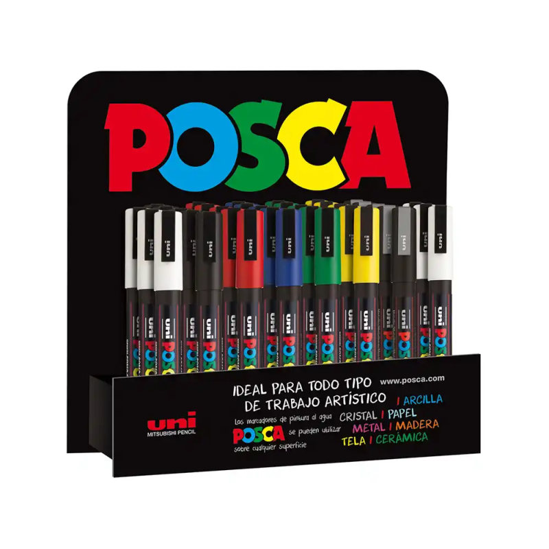 Rotulador uni-ball posca pc3m pintura base al agua 0,9-1,3 mm expositor 36 unidades colores surtidos