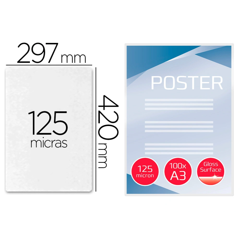 Bolsa de plastificar gbc din a3 2x125 micras caja de 100 unidades