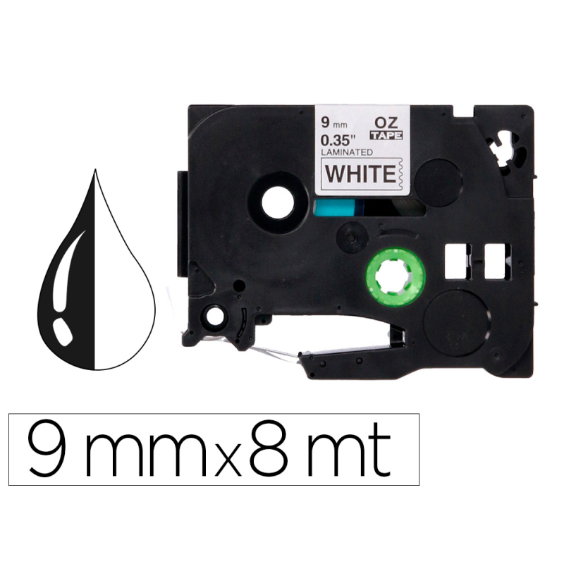 Cinta q-connect tze-221 blanco-negro 9mm longitud 8 mt