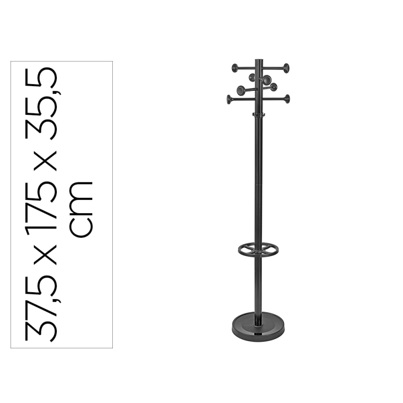 Perchero metalico maulgrando 8 colgadores y paraguero color negro 390x1750x390 mm
