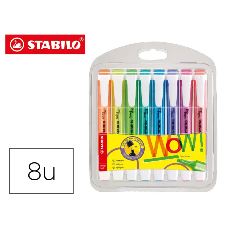 Rotulador stabilo fluorescente swing cool estuche 8 unidades colores surtidos