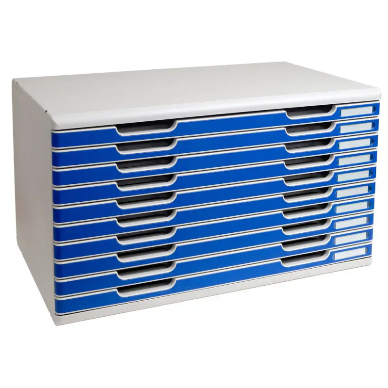Modulo cajones sobremesa exacompta classic 10 cajones poliestireno din a3 gris claro/azul 576x320x350 mm