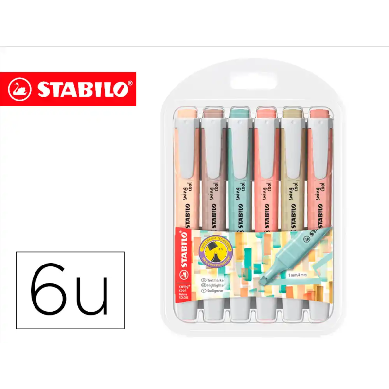 Rotulador stabilo fluorescente swing cool nature colors estuche de 6 unidades colores surtidos