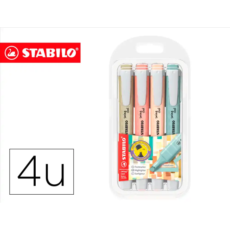 Rotulador stabilo fluorescente swing cool nature colors estuche de 4 unidades colores surtidos
