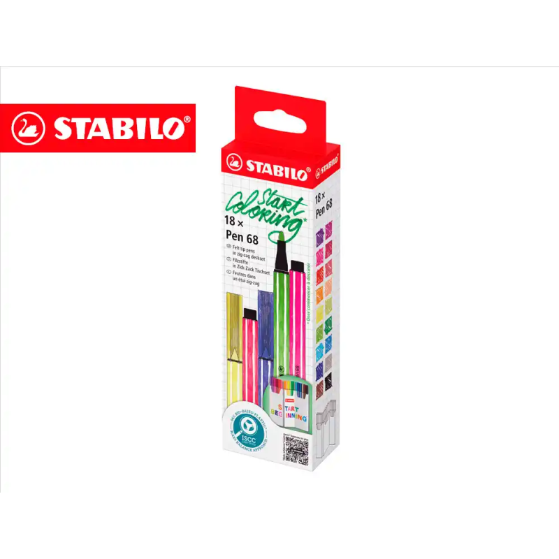Rotulador stabilo acuarelable pen 68 zi-zag estuche de 18 unidades colores surtidos