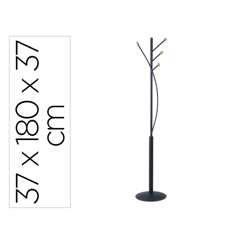 Perchero metalico maullaura 4 colgadores madera color negro 370x1800x385 mm