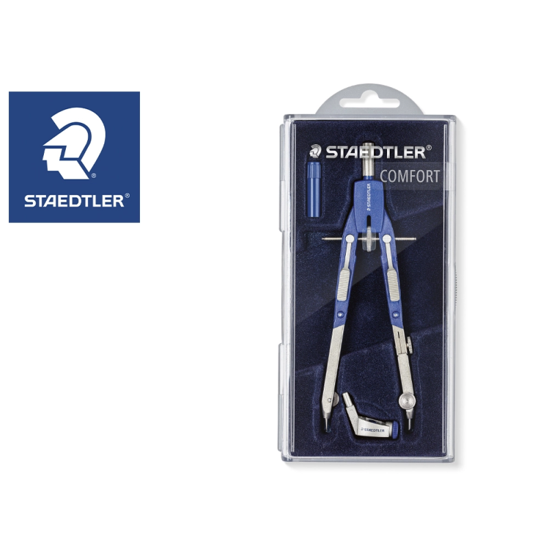 Compas staedtler micrometrico con ajuste rueda central sin alargadera con adaptador y tubo de minas