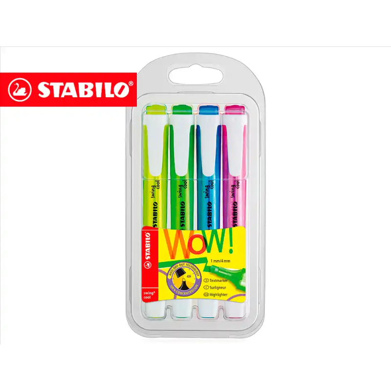 Rotulador stabilo fluorescente fino swing cool estuche de 4 unidades colores surtidos