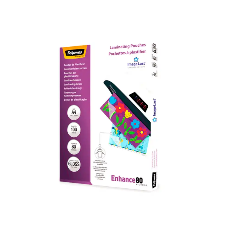 Bolsa de plastificar fellowes brillo din a4 80 mc pack de 100 unidades