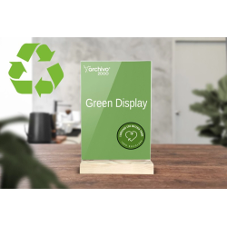 Expositor sobremesa archivo 2000 forma t metacrilato 100% reciclado con base de madera din a5 40x150x240 mm