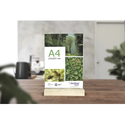 Expositor sobremesa archivo 2000 forma t metacrilato 100% reciclado con base de madera din a5 40x150x240 mm