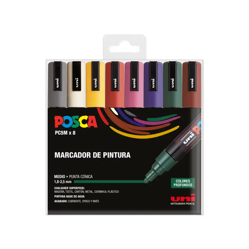 Rotulador uni posca pc-5m/8c estuche de 8 unidades colores oscuros surtidos