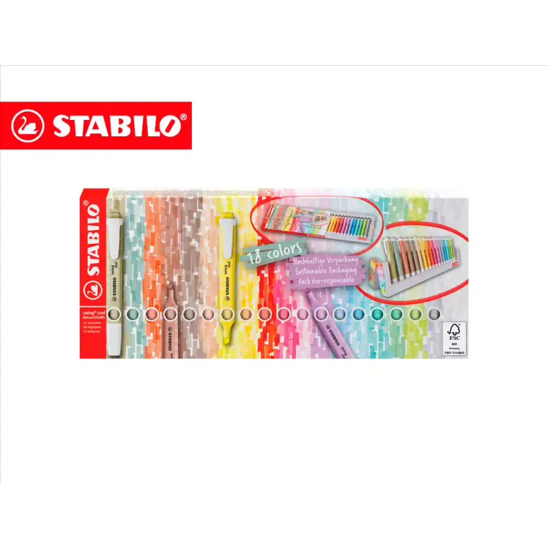 Rotulador stabilo fluorescente swing cool nature colors estuche de 18 unidades colores surtidos